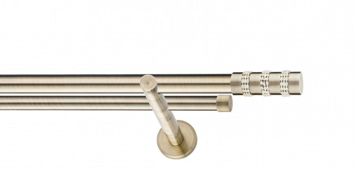 Galerie Metalică Amber, dublă, modern, fără inele, 25mm, antique brass (auriu antic)