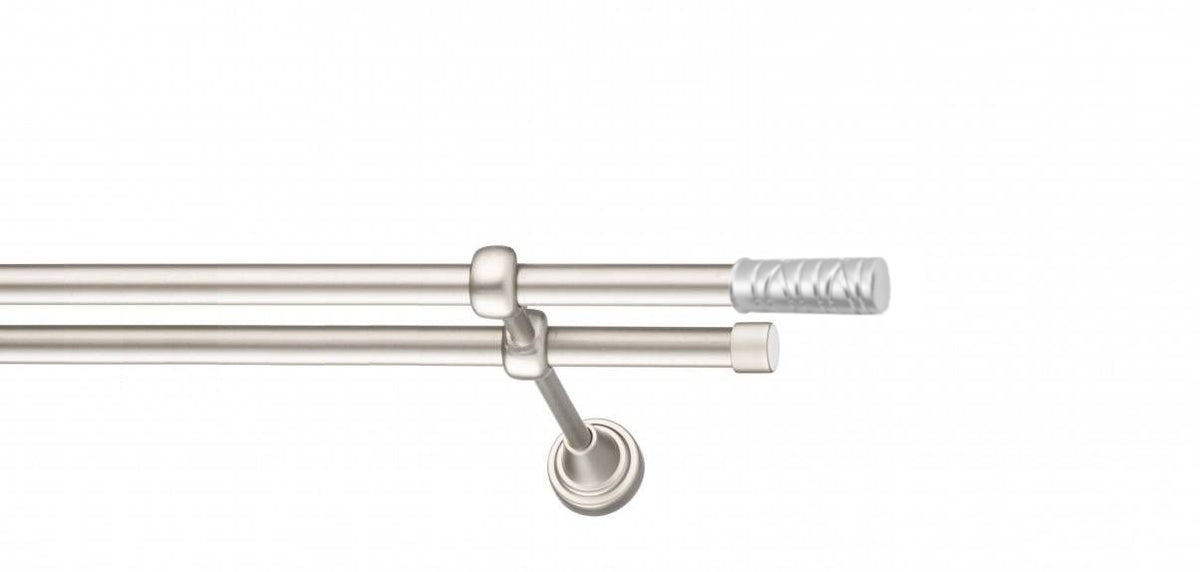 Galerie Metalică Striat, dublă, clasic, fără inele, 16mm, satin nichel (argintiu mat)