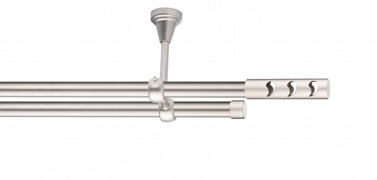 Galerie Metalică Drop, dublă, de tavan, fără inele, 19mm, satin nichel (argintiu mat)