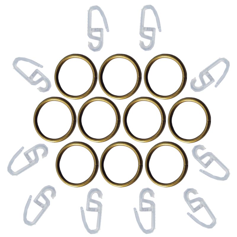 Inele din Metal cu carlige din plastic pentru bara de 19mm Bras antique - set 10 buc
