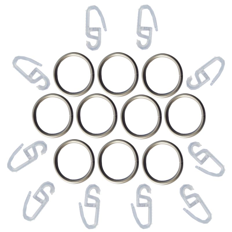 Inele din Metal cu carlige din plastic pentru bara de 19mm Satin nickel - set 10 buc
