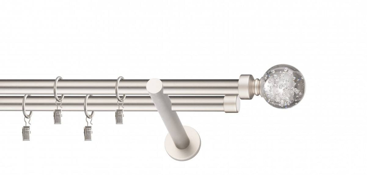 Galerie metalica Buble dubla moderna 19mm x 1.6m, satin nichel (argintiu mat)