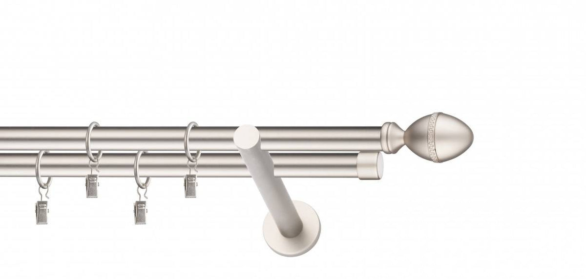 Galerie metalica Cezar dubla moderna 19mm x 1.6m, satin nichel (argintiu mat)