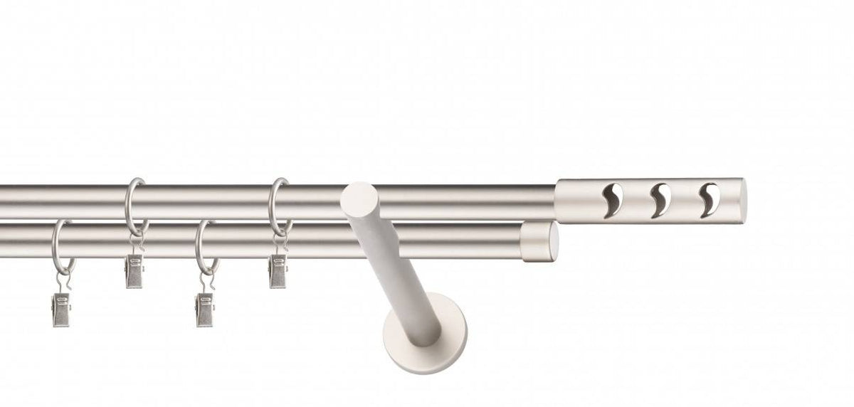 Galerie metalica Drop dubla moderna 19mm x 1.6m, satin nichel (argintiu mat)
