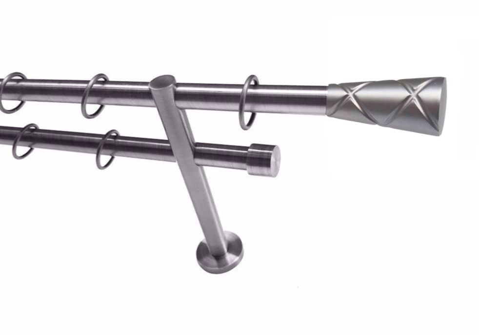 Galerie metalica Zeus dubla moderna 19mm x 1.6m, satin nichel (argintiu mat)