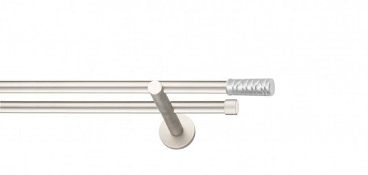 Galerie Metalică Striat, dublă, modern, fără inele, 16mm, satin nichel (argintiu mat)