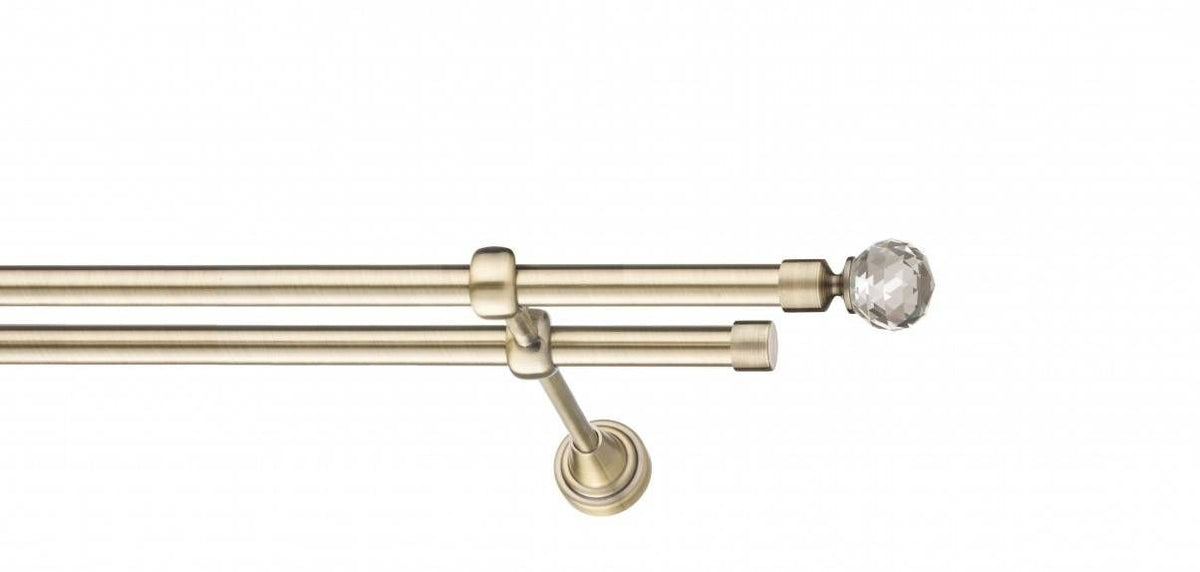 Galerie Metalică Cristal, dublă, clasic, fără inele, 16mm, antique brass (auriu antic)