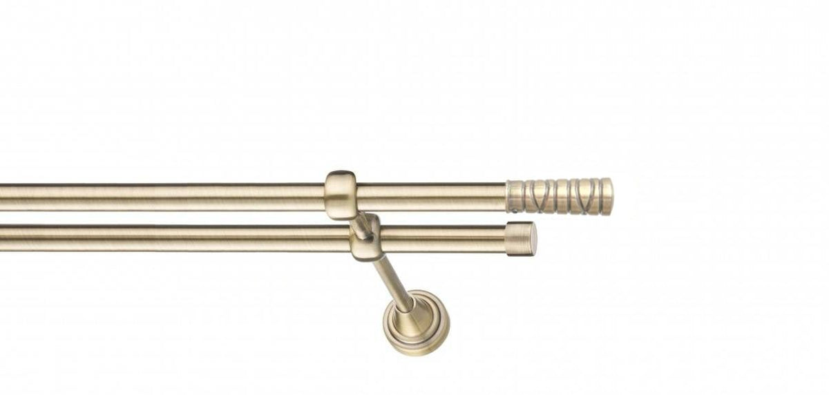 Galerie Metalică Striat, dublă, clasic, fără inele, 16mm, antique brass (auriu antic)