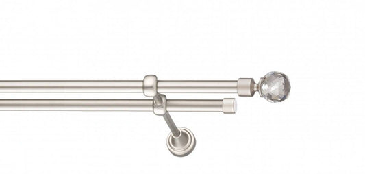 Galerie Metalică Cristal, dublă, clasic, fără inele, 16mm, satin nichel (argintiu mat)