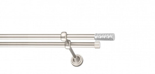 Galerie Metalică Striat, dublă, clasic, fără inele, 16mm, satin nichel (argintiu mat)
