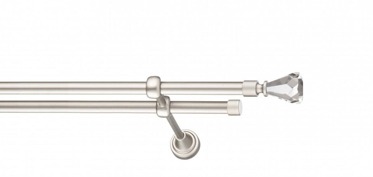 Galerie Metalică Cristal Conic, dublă, clasic, fără inele, 19mm, satin nichel (argintiu mat)