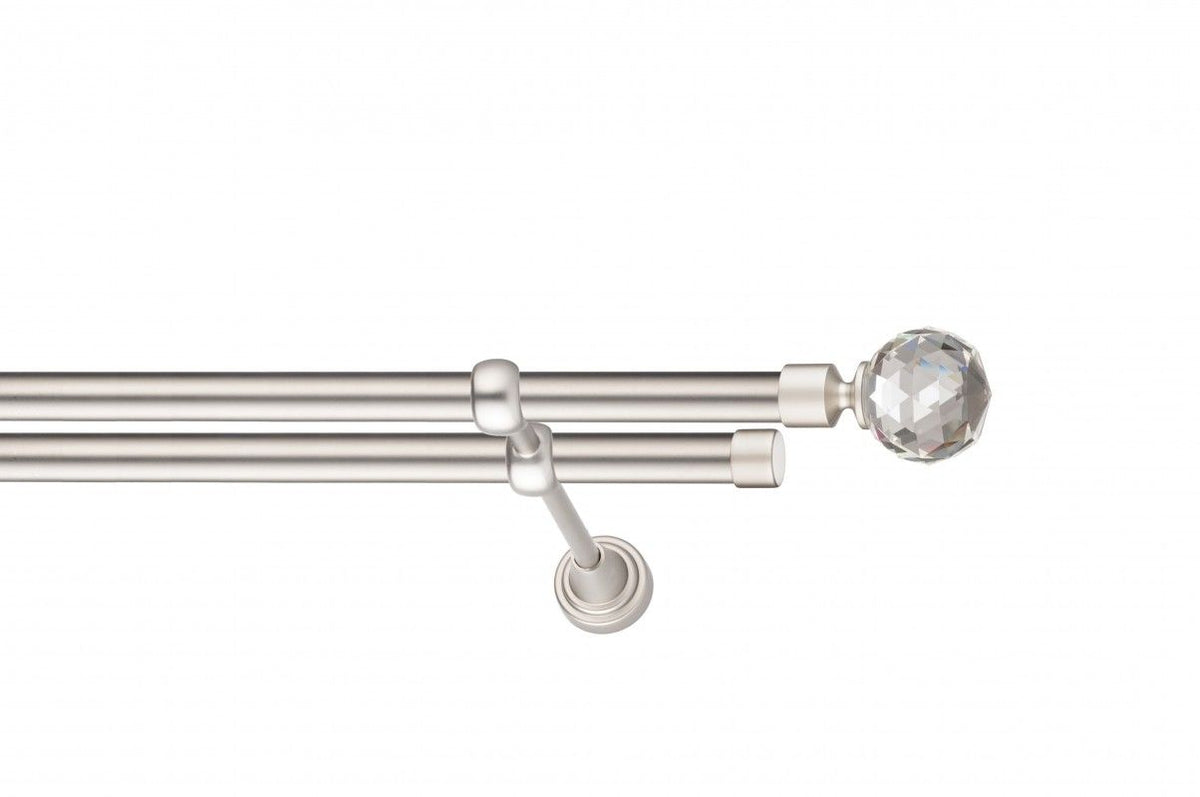 Galerie Metalică Cristal Rotund, dublă, clasic, fără inele, 19mm, satin nichel (argintiu mat)