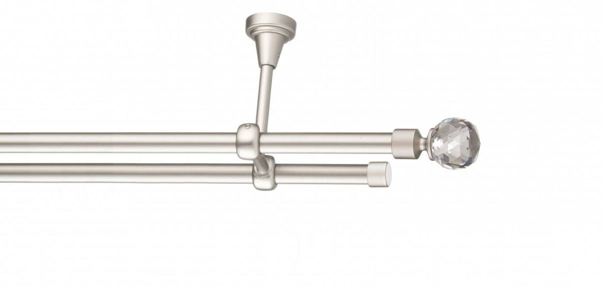 Galerie Metalică Cristal, dublă, de tavan, fără inele, 16mm, satin nichel (argintiu mat)