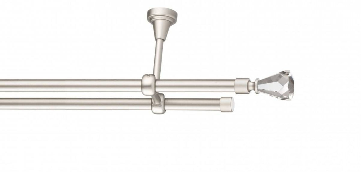 Galerie Metalică Cristal Conic, dublă, de tavan, fără inele, 19mm, satin nichel (argintiu mat)
