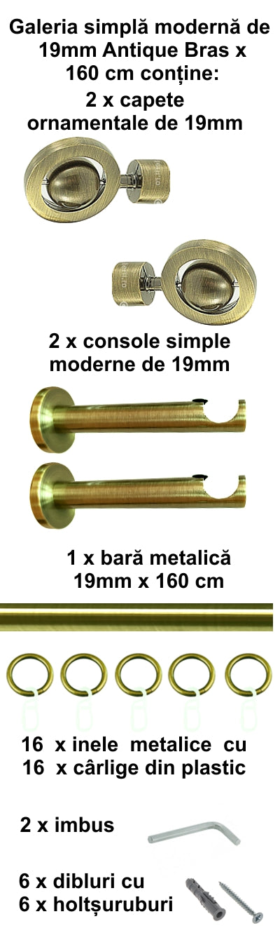 Galerie Metalică Seti, simplă, modernă, cu inele, 19mm, satin nichel (argintiu mat)