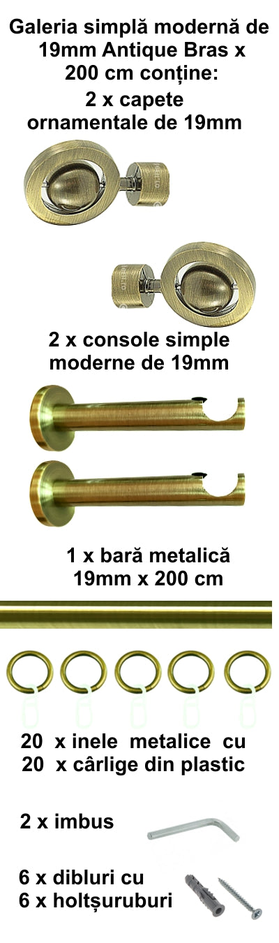 Galerie Metalică Seti, simplă, modernă, cu inele, 19mm, satin nichel (argintiu mat)
