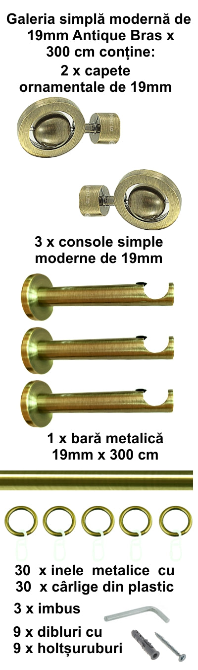 Galerie Metalică Seti, simplă, modernă, cu inele, 19mm, satin nichel (argintiu mat)